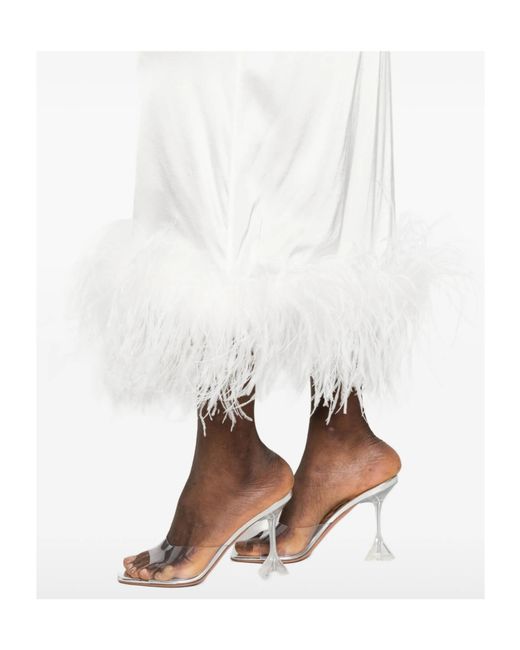 Oseree White Feather-Trim Midi Dress