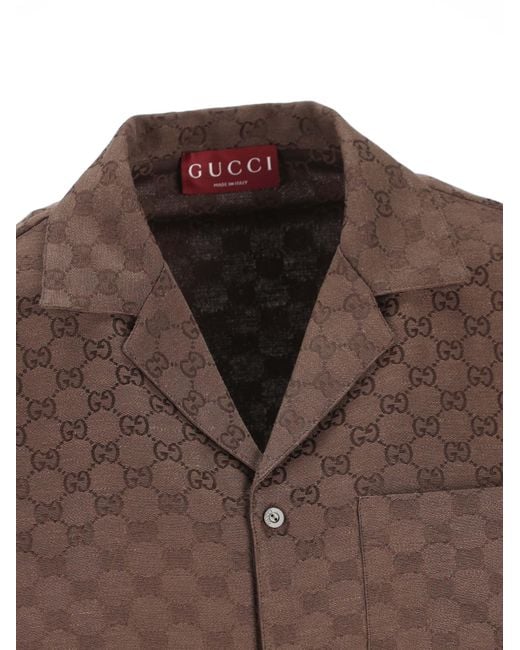 Gucci Brown Gg Collared Short-Sleeved Shirt for men