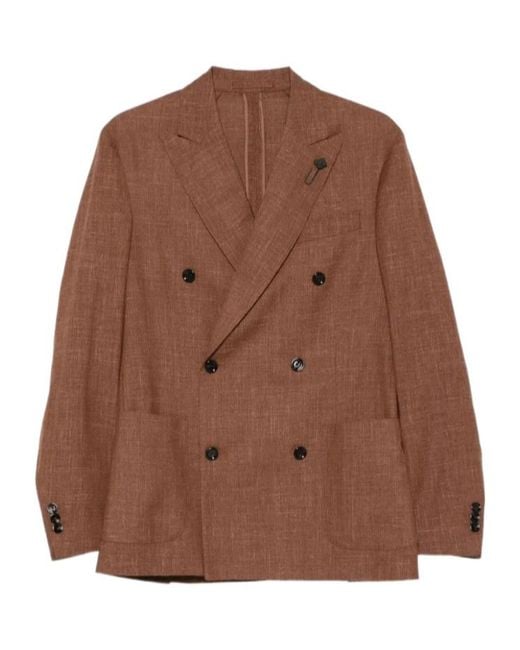 Lardini Brown Double-Breasted Peak-Lapel Jacket for men
