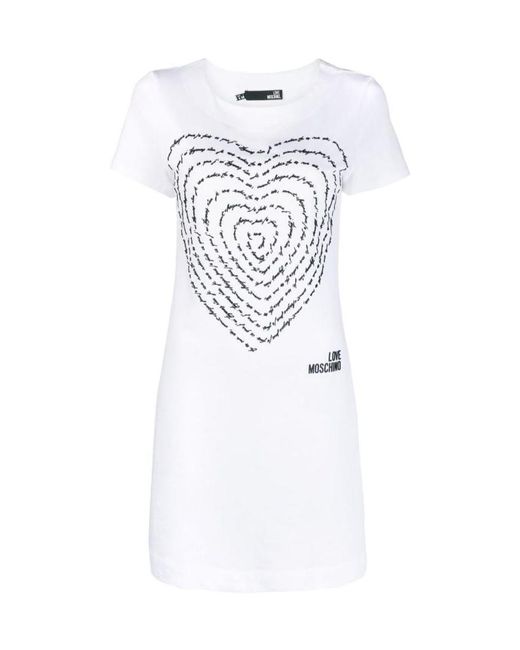 Moschino White 3D-Heart Jersey T-Shirt Dress