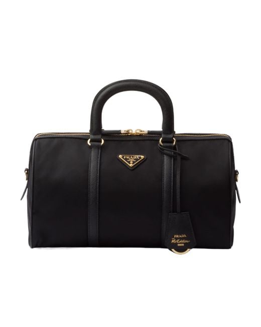 Prada Black Re-Edition 1978 Medium Re-Nylon And Saffiano Leather Top-Handle Bag