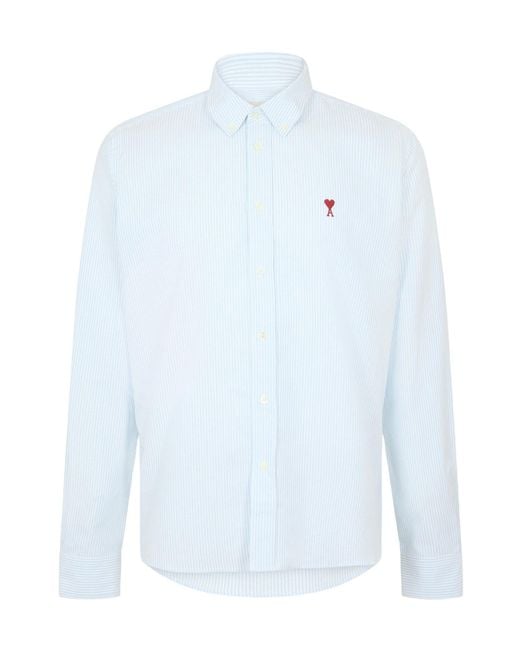 AMI Blue Striped Long-Sleeve Printed Shirt for men