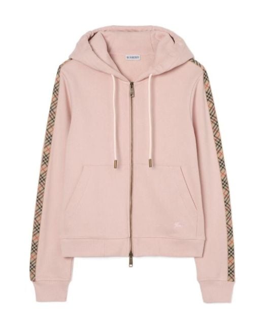 Burberry Pink Check Trim Cotton Zip Hoodie