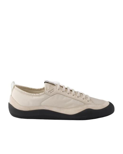Prada White Speedrock Re-Nylon And Suede Sneakers for men