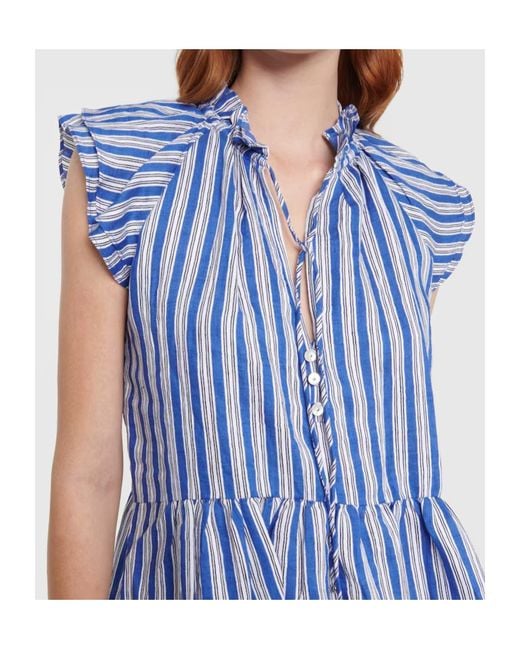 Veronica Beard Blue Striped Printed Dress