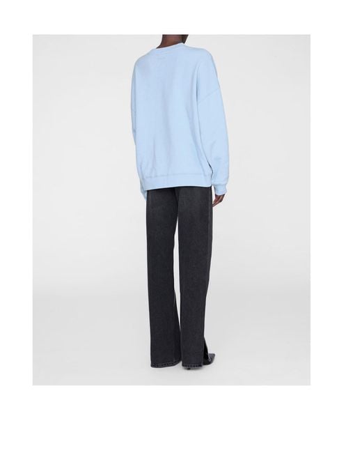 Anine Bing Blue Mile Logo Flocked Crewneck Sweatshirt