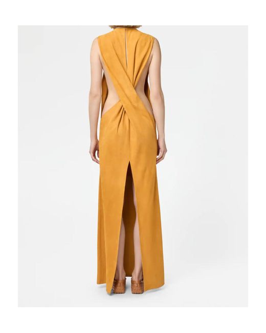 Tod's Metallic Twisted Open-Back Leather Maxi Dress