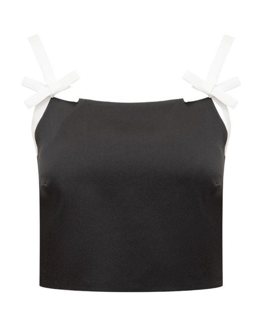 MSGM Black Bow Detailed Cropped Top