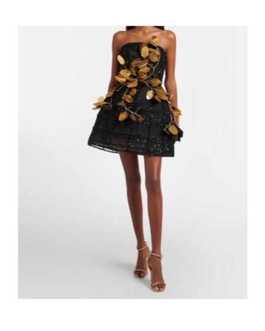 Oscar de la Renta Black Embellished Sequined Cocktail Dress