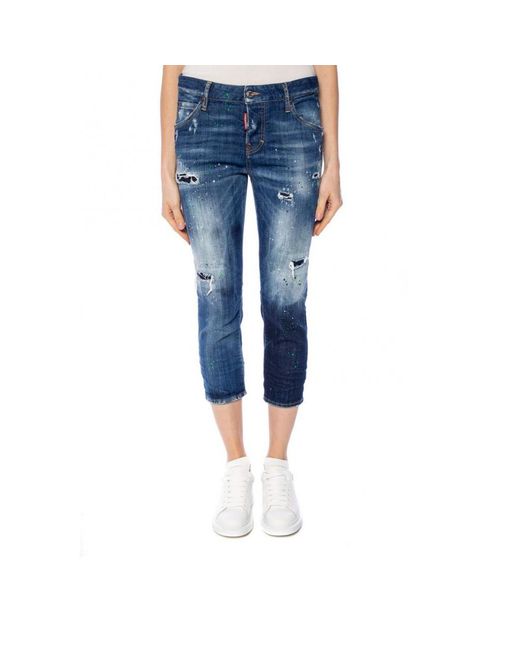 DSquared² Blue Ripped Skinny Crop Jeans