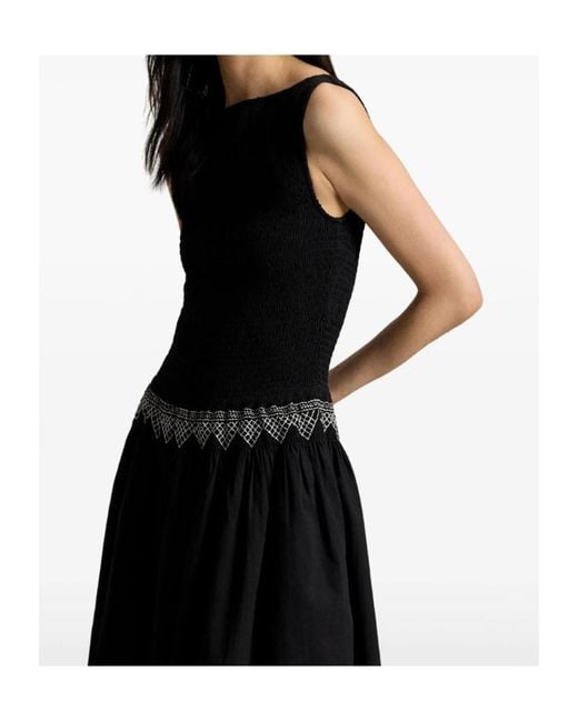 Polo Ralph Lauren Black Shirred-Trim Midi Dress