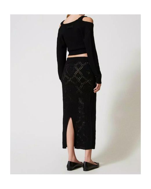 Twinset Black Pointelle-Knit Skirt