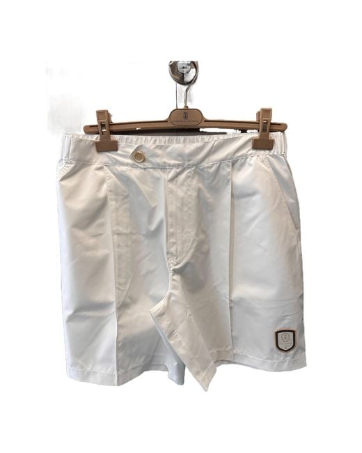 Brunello Cucinelli White Logo-Appliqué Knee-Length Tailored Shorts for men