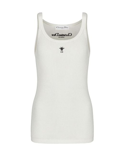 Dior White Christian Logo Embroidered Ribbed Singlet