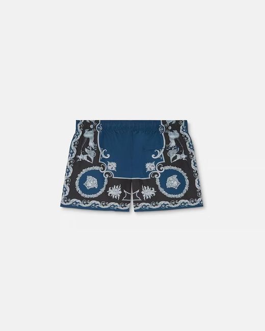 Versace Blue Baroque Print Swim Shorts for men