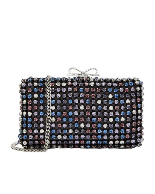 Self-Portrait Black Crystal-Embellished Satin Box Clutch