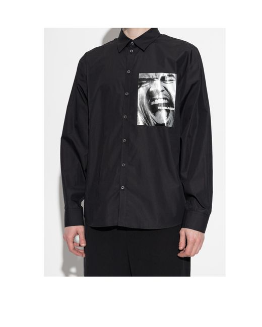 DSquared² Blue Long Sleeved Graphic-Stamp Shirt for men