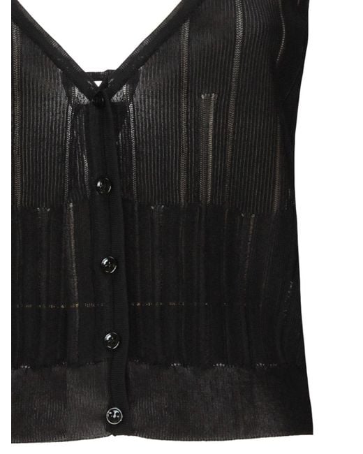 Saint Laurent Black Striped V-Neck Knitted Tank Top
