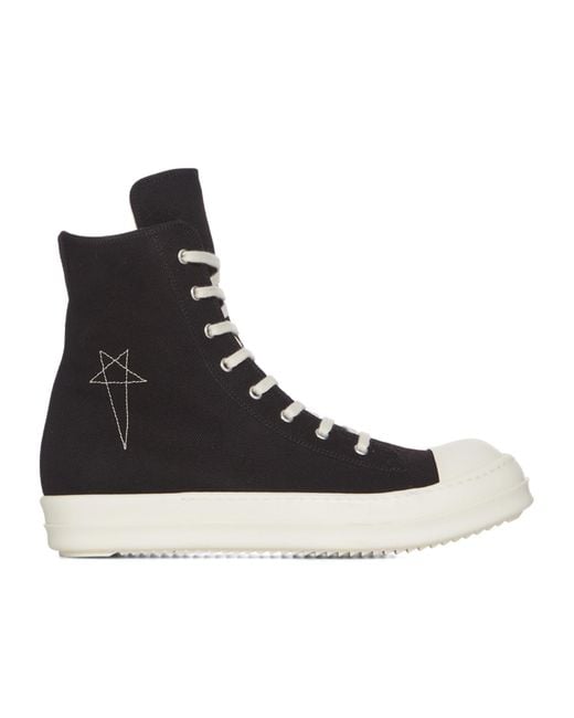 Rick Owens Black Overdyed Denim Sneaker With Lace-Up And Side Zip for men