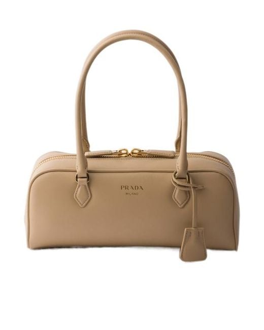 Prada Natural Medium Leather Top-Handle Bag