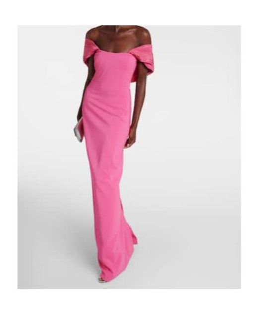 Oscar de la Renta Pink Off-Shoulder Cady Gown