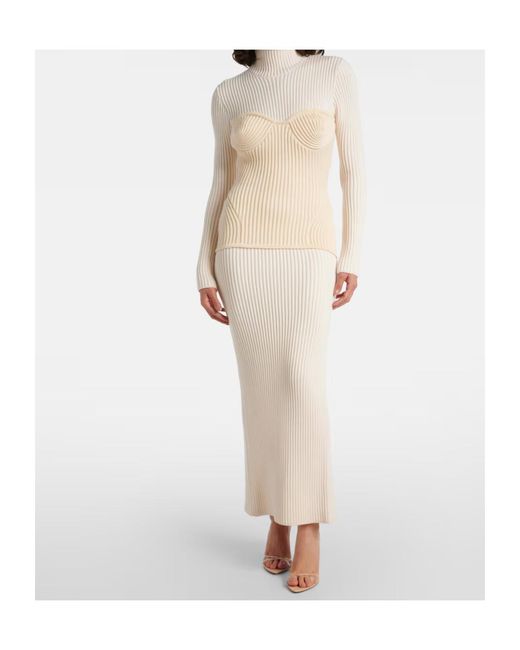 Jean Paul Gaultier White Ribbed-Knit Wool-Blend Maxi Dress