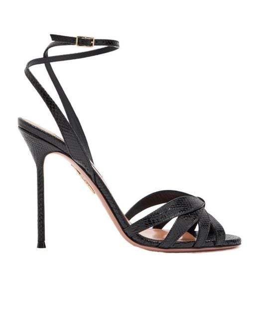 Aquazzura Black Snakeeffect Leather Sandals