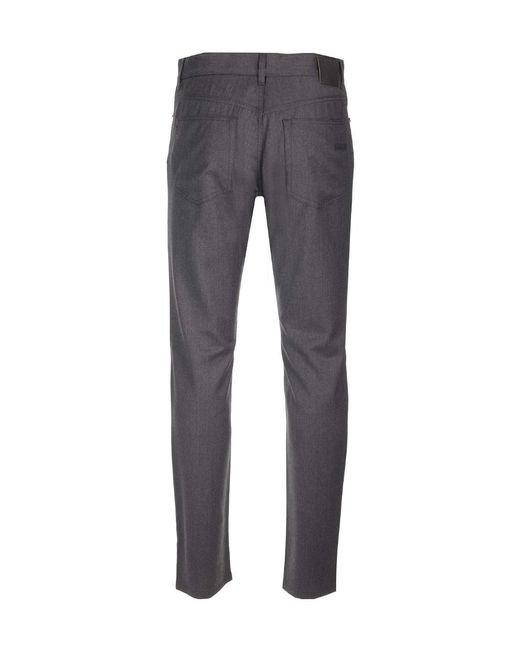 Zegna Gray Logo Patch Slim Cut Trousers for men