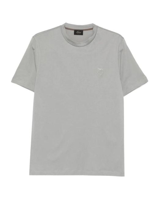Brioni Gray Embroidered Round-Neck T-Shirt for men