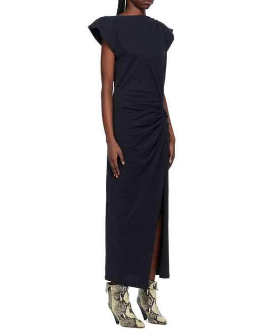 Isabel Marant Black Nadela Ruched Detailed Midi Dress