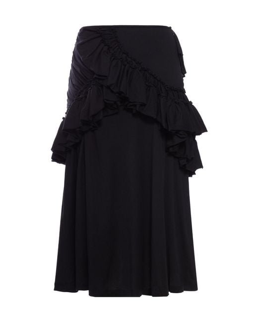 Dries Van Noten Black Midi Skirt With Ruffles And Drapes
