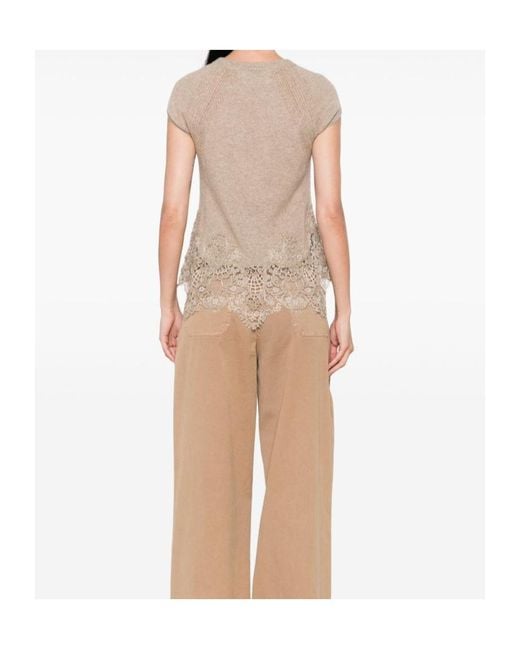Ermanno Scervino Natural Lace-Trimmed Crewneck T-Shirt