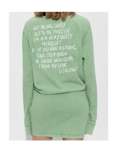 DSquared² Green Long Sleeved Handwritten Logo Mini Dress