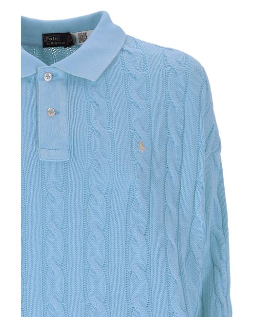 Polo Ralph Lauren Blue Cable-Knit Cotton Polo Shirt