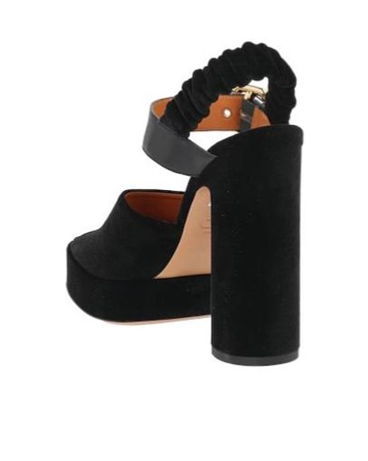 Chloé Black Minimal Square-Toe Velvet Sandals