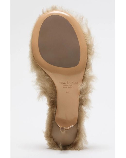 Acne Natural Furry Kitten Heel Sandals