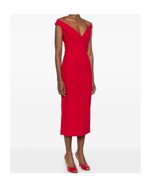 Solace London Red Monica V-Neck Midi Dress