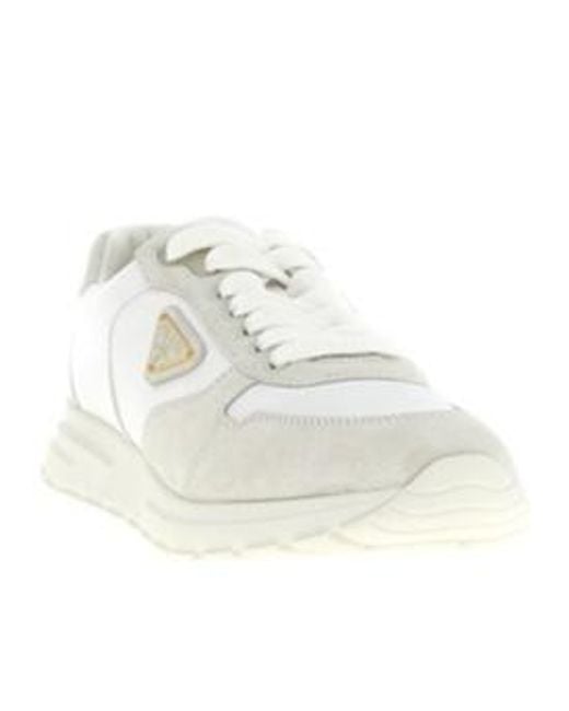 Prada White Triangle-Logo Lace-Up Sneakers