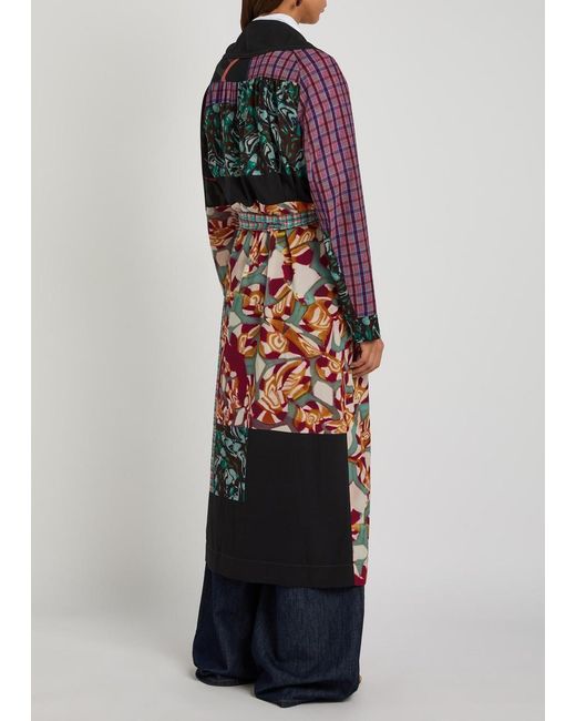Dries Van Noten Red Double-Breasted Printed Trench Coat