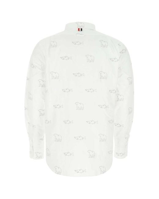Thom Browne White Animal-Embroidered Long-Sleeve Shirt for men