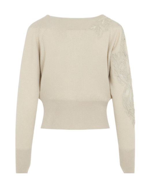 Ermanno Scervino Natural Lace Trim Knitted Sweater