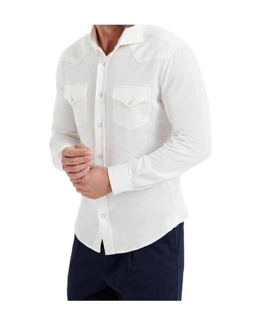 Brunello Cucinelli White Flap Pocket Long-Sleeved Shirt for men