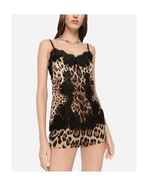 Dolce & Gabbana Black Leopard Print Lace Detail Camisole