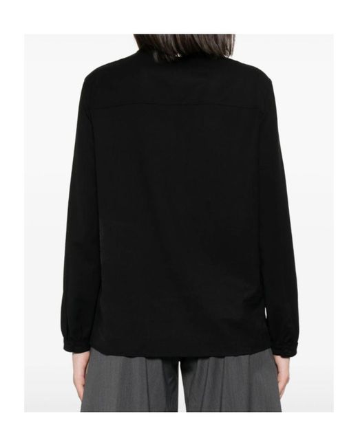 Herno Black Collarless Long-Sleeve Blouse