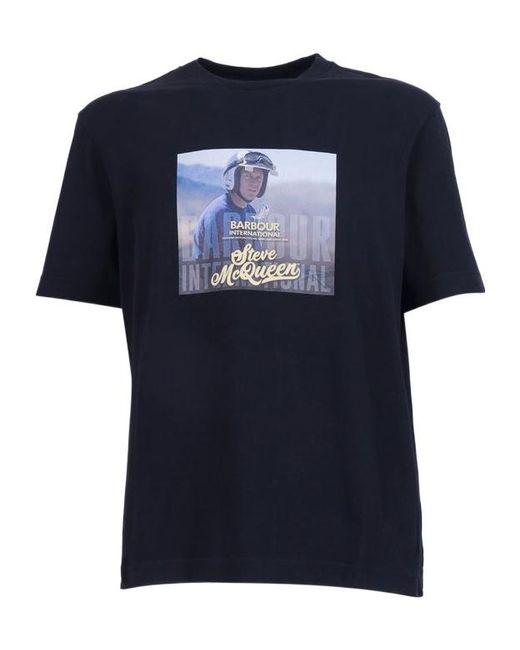 Barbour Blue Photographic-Print T-Shirt for men
