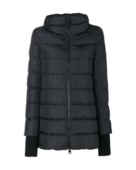 Herno Black Quilted Padded Jacket With High Collar And Hood