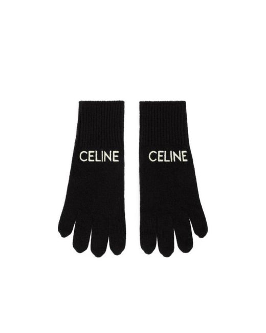 Céline Black Embroidered Gloves for men