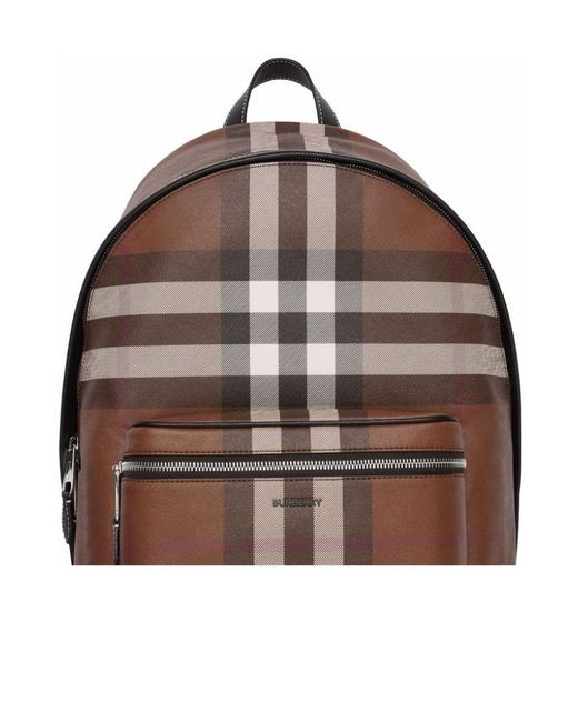 Burberry Brown Check Patterned Zipped Backpack for men