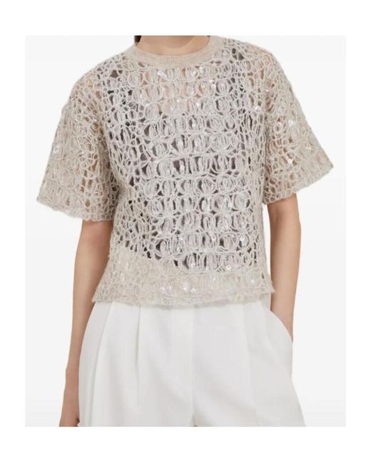 Brunello Cucinelli White Sequin Embellished Short-Sleeved T-Shirt