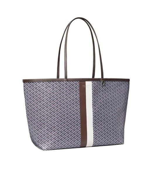 Tory Burch White Racer Patterned Tote Bag
